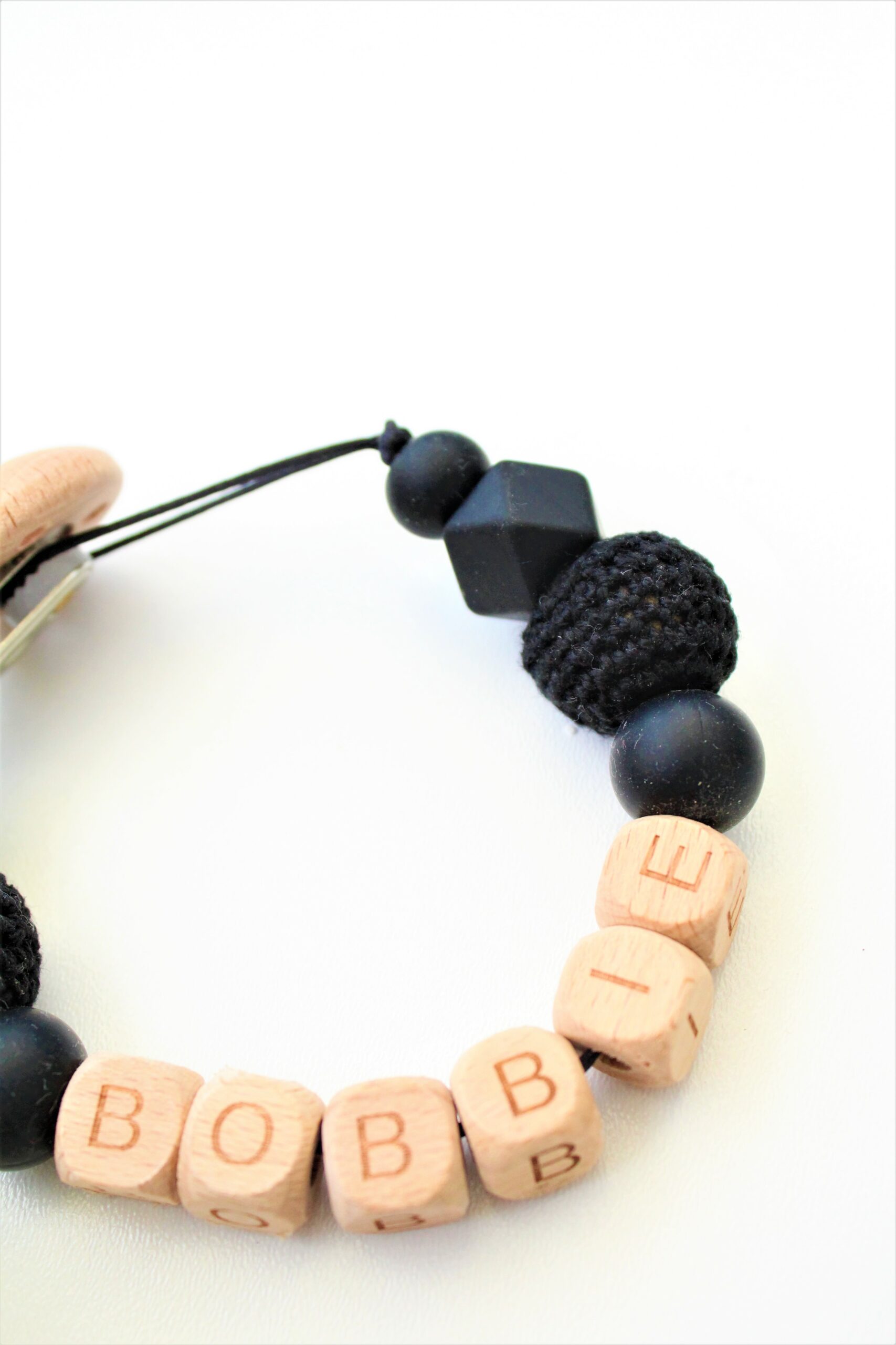 speenkoord met naam zwart hout bobbie