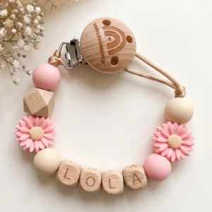 speenkoord met naam roze beige hout madelief