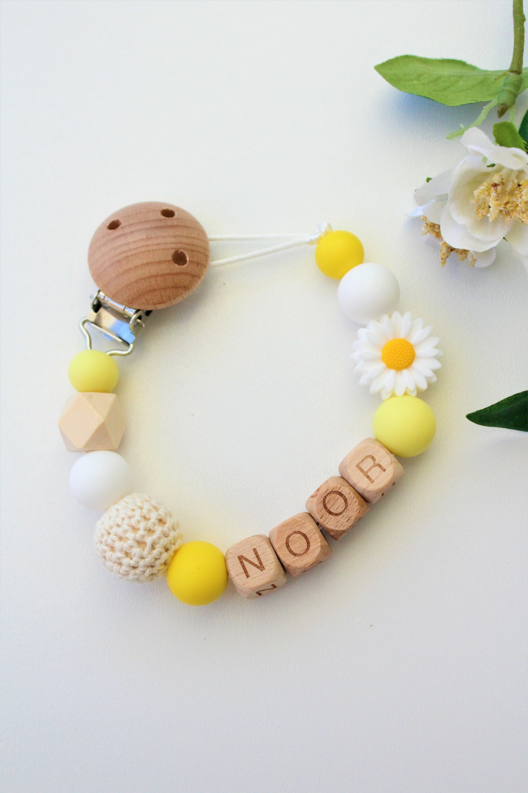 speenkoord met naam noor geel wit