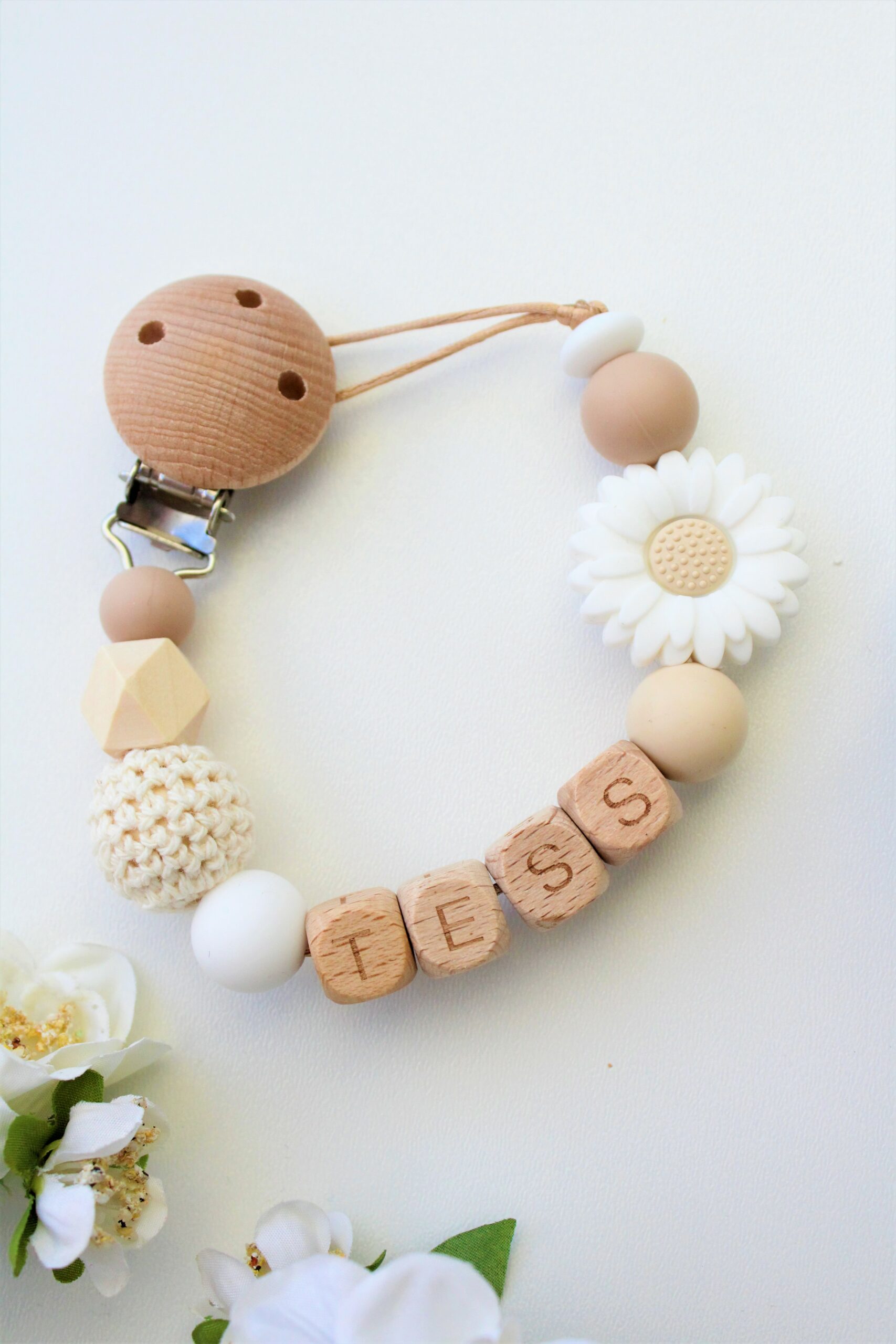 speenkoord met naam beige bruin wit