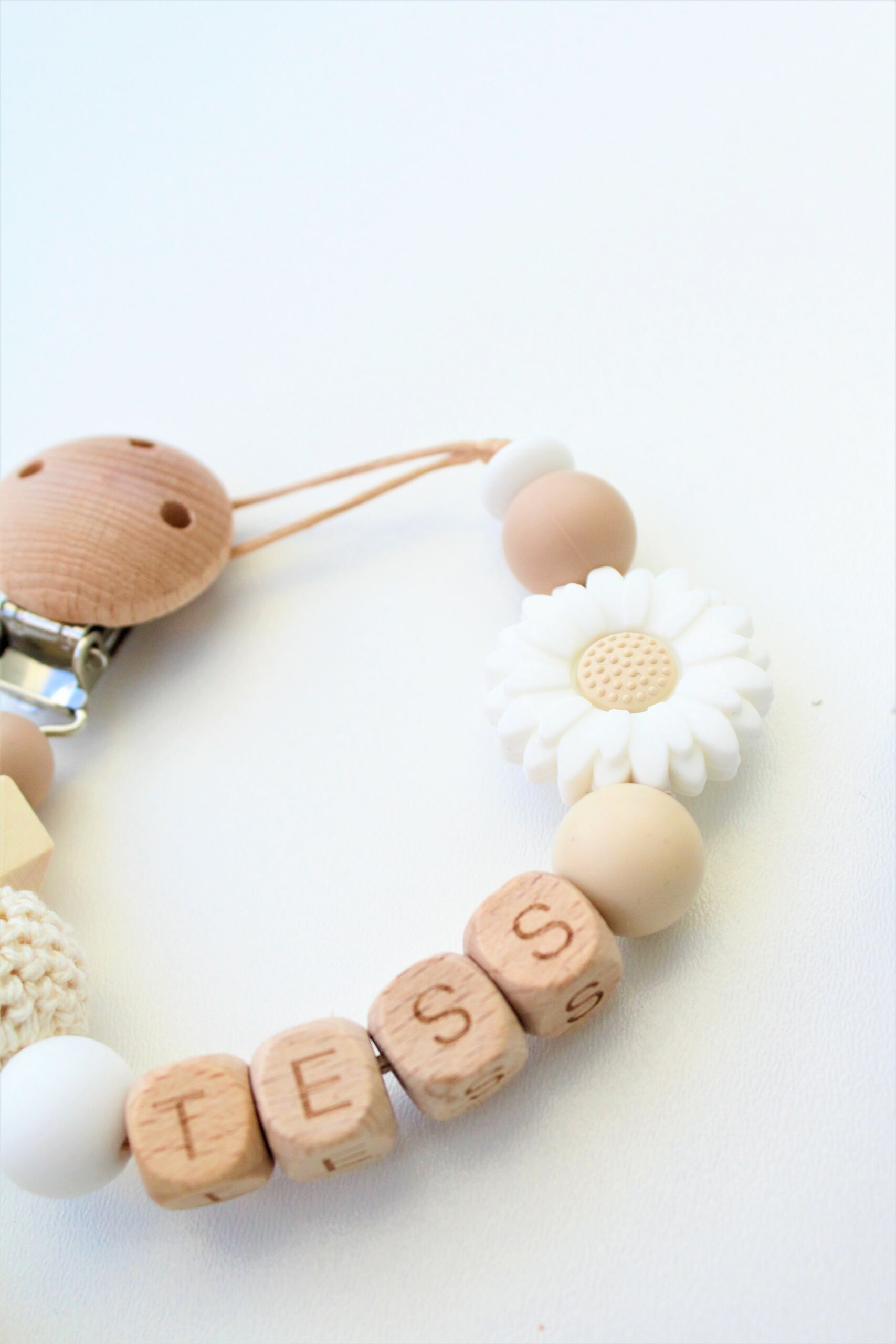 Speenkoord met Naam - Beige Bruin Wit