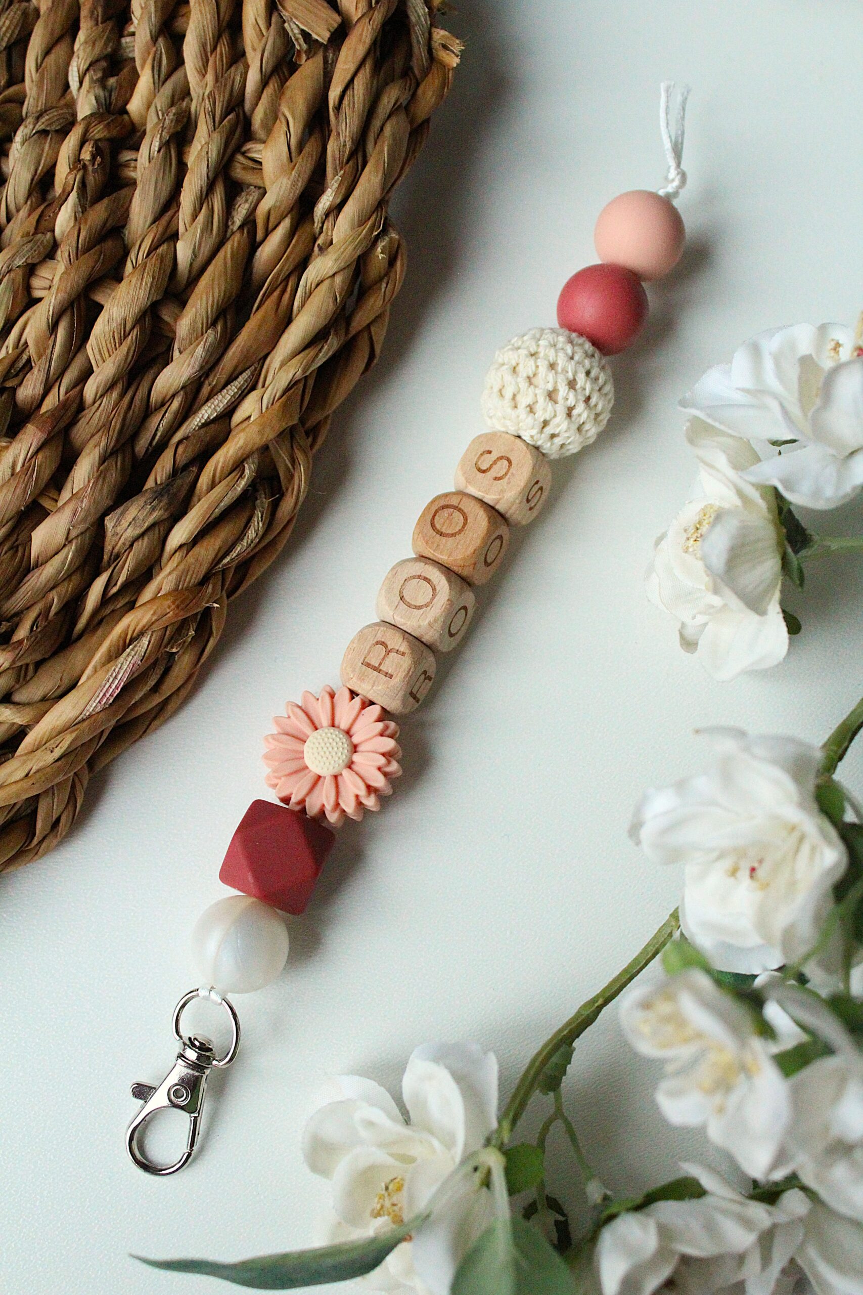 sleutelhanger oud roze zalm roos