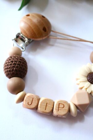 speenkoord met naam crème beige bruin