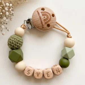 speenkoord met naam groen creme beige